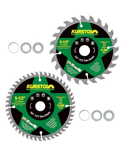 KURSTOL Lame Scie Circulaire Bois 140 x 20mm - 2 pièces 24T&48 dents Disques Carbure pour Bois, Plastique, Contreplaqué, Panneaux de Particules, Panneaux...