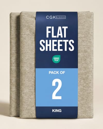 King Size Flat Sheet - Pack of 2 Top Flat Bed Sheet Only - Heathered Beige