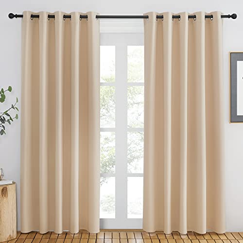 NICETOWN Blackout Curtains for Windows 84 inch Long - Window Treatment Thermal Insulated Solid Grommet Room Darkening Drapes for Bedroom/Living Room (Biscotti Beige, 1 Panel, W66 x L84)