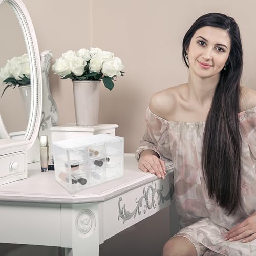 Garneck Caja Organizadora Transparente de Plástico 9 Compartimentos para Joyas y Cosméticos Organizador de Escritorio con Cajones Almacenamiento para Oficina y Accesorios Pequeños - imagen 5