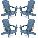 SERWALL Folding Adirondack Chair, HDPE Adirondack Chairs Set of 4, Plastic Outdoor Chairs- Looks Exactly Like Real Wood- Navy