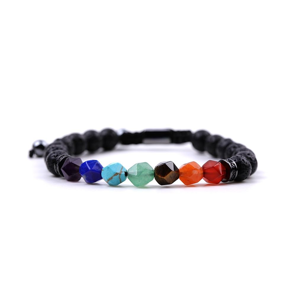 YDYDTTKD 7-Chakra-Edelstein-Armband – facettierte Achat-Amethyst-Lapislazuli-Perlen mit Mikro-Pavé, Naturstein-Schmuckgeschenk