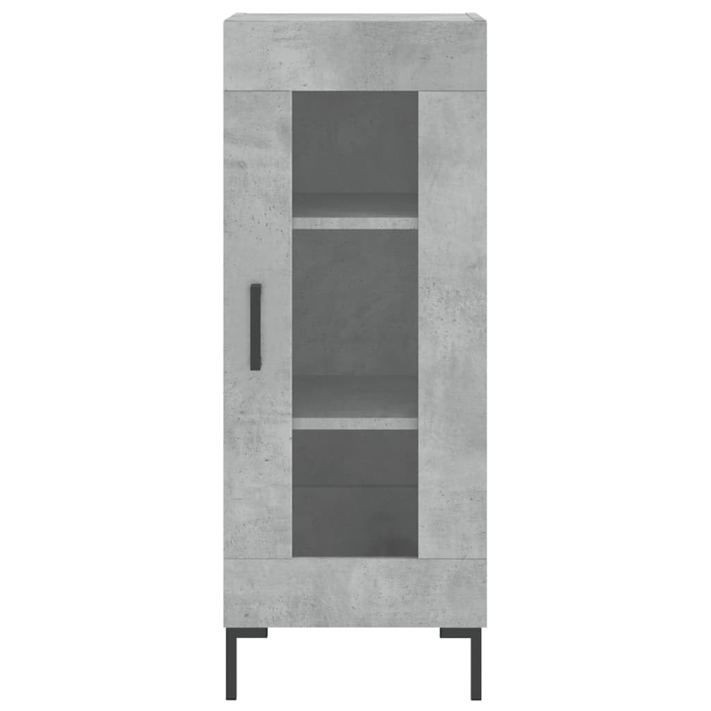 Kredens ze sklejki betonowej szarej wysokiej kredensu z metalowymi drzwiami i nogami do organizacji domu 34,5x34x180 cm
