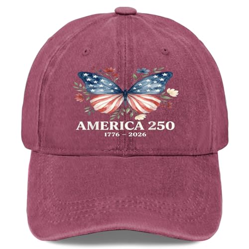 4th July 250th Anniversary Years US Flag Patriotic Hats for Mens Fashion Washed Wine Red