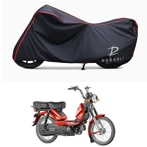 Image of Waterproof Bike Body Cover Compatible for | TVS XL100 | Taffeta Fabric, Red Piping Design, Bottom Elastic Fit | Dustproof, Sun UV & Rain Protection for All Bikes
