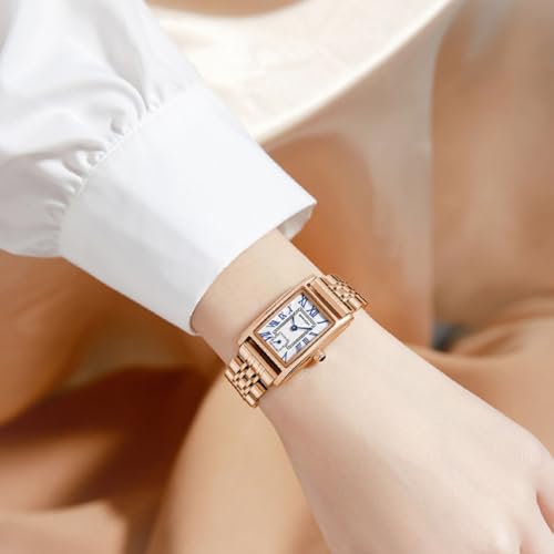 Image of Poshi Sanda Premium White Brass Sqaure Dial Watch | 200mm Rose Gold Stainless Steel Strap Quartz Watch for Women