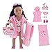 18 Inch Doll Clothes | 6-Piece Pink Leopard Print Tankini Swimsuit Set, Includes Matching Beach Bag/Tote, Soft Hooded Cover-up, Towel, Beach Sandals and Jeweled Sunglasses | Fits American Girl Dolls