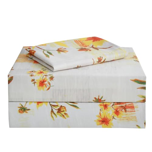 Image of JSD Rustic Yellow Floral Printed Twin Sheet Set Extra Deep Pocket | 3 Piece Soft Botanical Microfiber Sheets, OEKO-TEX Certified, Easy Care
