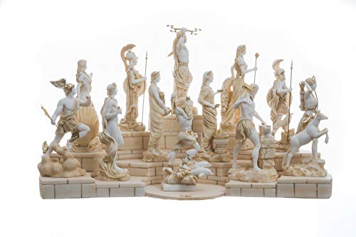 Set 12 Olympian Gods Of Mount Olympus Pantheon Gold Tone Alabaster Statues 6.7" #TOP1