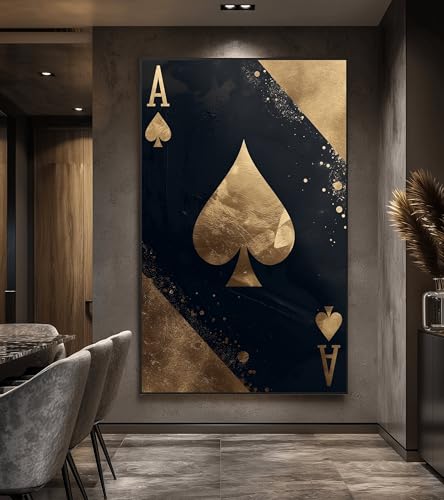 Toile As de Pique noir et or 60x80 cm : déco murale moderne