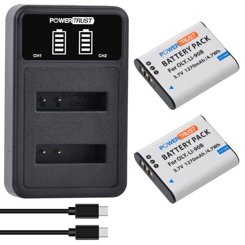 Image of PowerTrust 2Pcs Li-90B Li-92B DB-110 Battery+ LED Dual Charger for OlympusTough TG-5, Tough TG-4, TG-6,TG-3, TG-2 iHS,SH-1,SH-2,SH-3,Ricoh GR III,GR IIIx Cameras