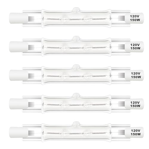 R7S Halogen Bulb 150W 120V 78mm T3 J Type Floodlight Bulb with Long Lifespan, 2700K Warm White Dimmable Linear Double Ended Light Bulbs for Work, Security, Landscape Lights, Floor Lamps, 5 Pack