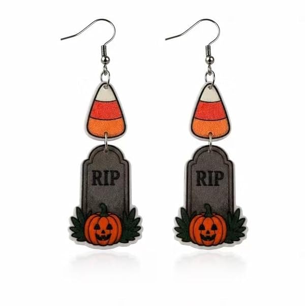 Drop and Dangle Candy Corn Tombstone Halloween Earrings for Women by Purple Myrtle - Used condition - US$8.90