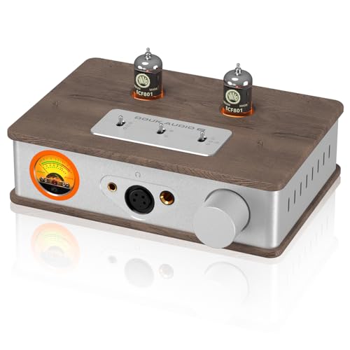 Douk E2 Röhren Kopfhörerverstärker mit XLR/4.4mm/6.35mm/ RCA Ausgänge, HiFi-Stereo Vorverstärker mit VU-Messgerät für Kopfhörer, Heim-Verstärker, Aktive Lautsprecher