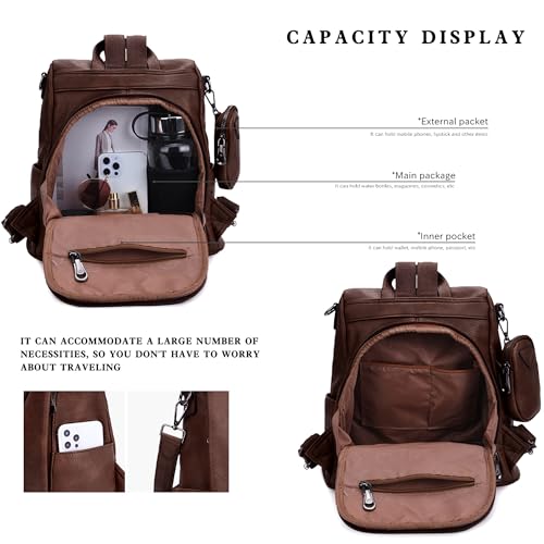 Image of ZOCAI Backpack Purse for Women Fashion Backpack Purses PU Leather Daypacks Anti-Theft Shoulder Bag Satchel Purse