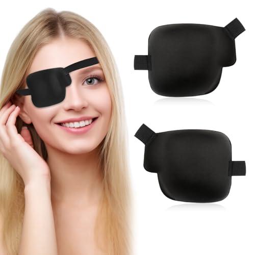 Larrel 2 Stück 3D Augenklappe, 9,7 x 7,9 cm Verstellbare Augenmaske mit Klettverschluss Schwarze Einzelne Augenklappe aus Polyester für Erwachsene und Kinder (Linkes + Rechtes)