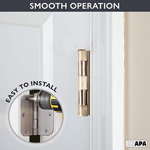 Ilyapa 18 Pack Antique Brass Door Hinges, 3.5 X 3.5 Inch Interior Brass Door Hinges Door Hardware, For Doors 3 1/2 Inches, With 5/8 Inch Radius Corners #TOP4