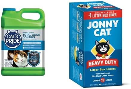 Cat's Pride Max Power Litter and Jonny Cat 15 Count Liners Bundle: Total Odor Control Unscented Clumping Multi-Cat 15 Pounds and Heavy Duty Jumbo Tear-Resistant Liners