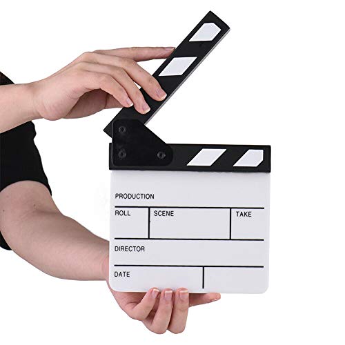 Almabner Film Film Film Clapper Board Cut Action Scene Leisteen Board Acryl Droog Wis Regisseur's Film TV Klappbord met Wit/Zwart Sticks, Fotografie Studio Props