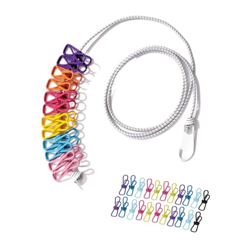 YGFEJSDNSW 3.8M Travel Clothesline with 22 Clothes Clips, Retractable Portable Clothesline, Multifunctional Clips for for Camper Hotel Room Clothes, Books, Indoor and Outdoor, Colorful
