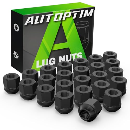 Image of AUTOPTIM M14x1.5 Open End Lug Nuts - 24 Pcs Black Conical Seat Nuts
