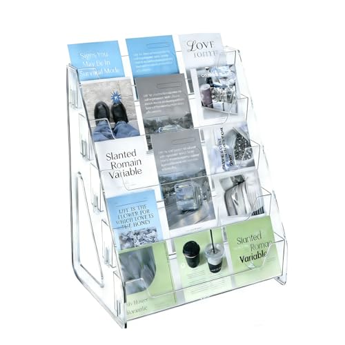 Somtrend 5 Tier Acrylic Card Display Stand, Vertical Card Holder, Easy Snap-On Assembly, Portable Display Shelf for Greeting Cards, Sports Cards, Cards, Postcards & Stickers
