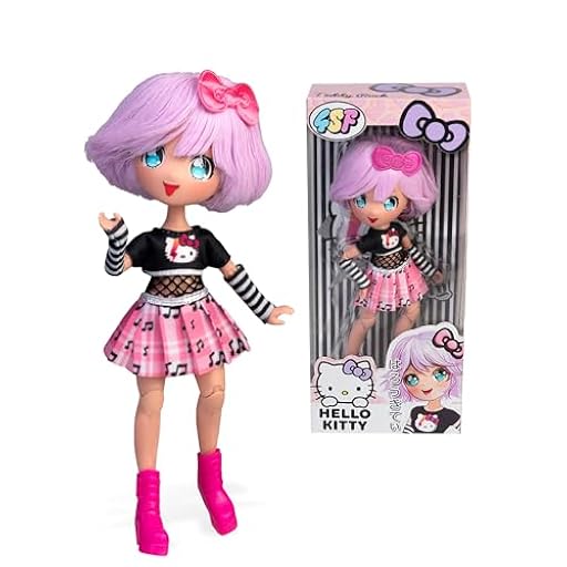 4SF - Hello Kitty Manga Doll Teddy Rock, Muñeca Fashion Japonesa con Looks a la Moda Manga, Figura de 19,5 cm con 15 Puntos de Articulación, Pelo Morado, Accesorios Incluidos, Famosa (HKTF0100) | Ya disponible en tu tienda friki favorita! En mundofriki.es!