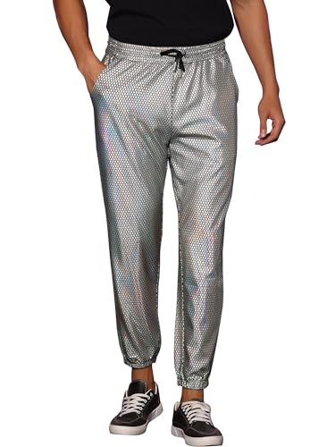 Lars Amadeus Metallic Pants for Men's Holographic Glitter Club Shiny Disco Sequin Pants