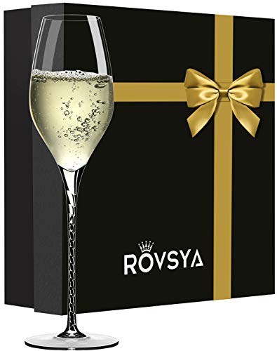 Champagne Flutes Glasses Set of 2,Hand Blown Non-lead Premium Crystal, Spiral Stem Special Design Wedding Flutes Great for Anniversary, Birthday, Christamas