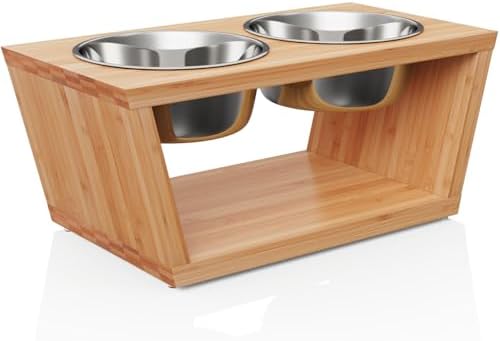 Comedero para Mascotas - Soporte Elevado de Bambu para Perros Med...