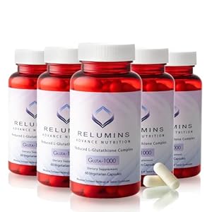 Relumins L Glutathione Supplement Complex – Reduced Glutathione 1000mg Complex with Alpha Lipoic Acid & Rose HIPS Glutathione Capsules for Nourished, Smoother & Brighter Skin, 60 Caps x 5 Bottles