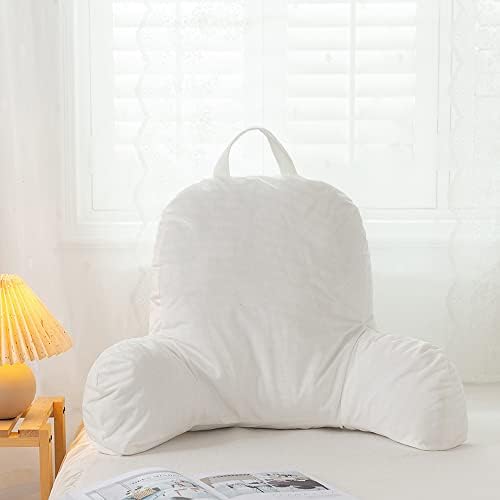 Donaness Crystal Velvet White Reading Pillow Bed Rest for Sitting Wedge Large Adult Backrest Lounge Cushion with Arms and Pockets