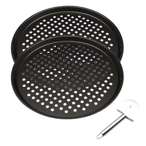huoanpo 2 Stück Pizzablech rund 32 cm gelocht und antihaft