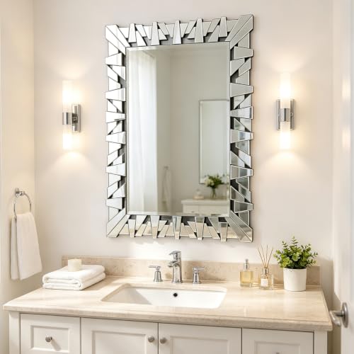 Image of 40 inch x 28 inch Large Wall Mirror with Glass Frame for Living Room