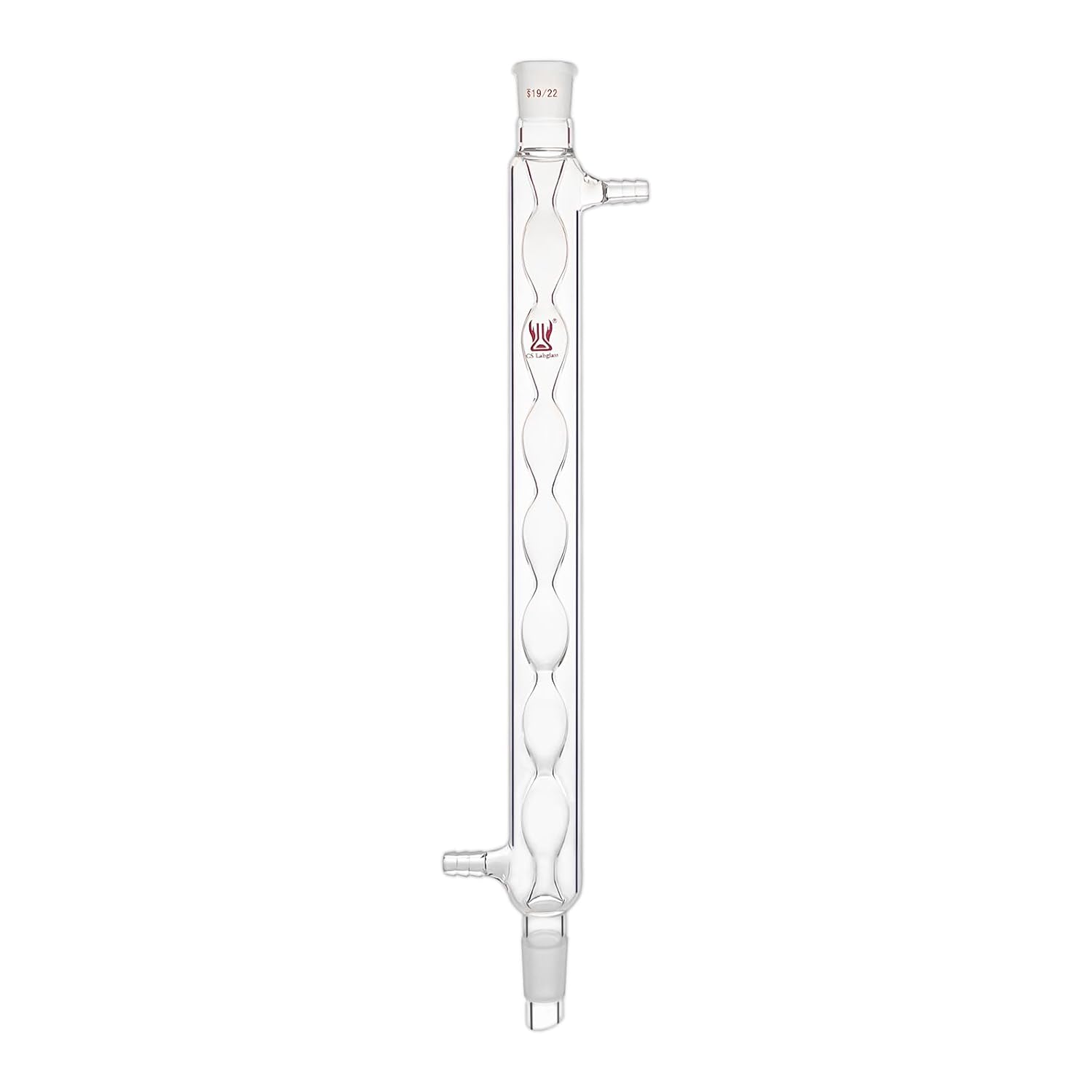 Glass Allihn Condenser with 19/22 Joints and 200mm Jacket Length, 8mm Glass Hose Connections, Borosilicate Glass Allihn Condenser for Reflux & Apparatus
