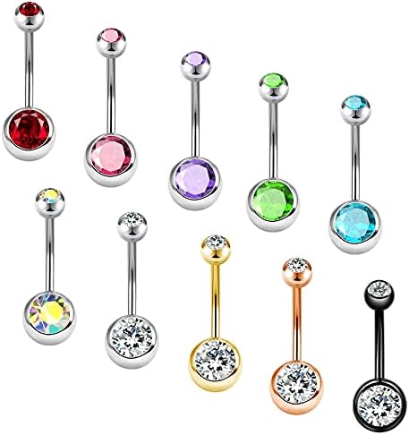 OUFER 16mm Belly Button Rings Pack 14G Surgical Steel Shiny CZ Belly Rings Set Belly Piercing Jewelry Crystal Balls Navel Rings