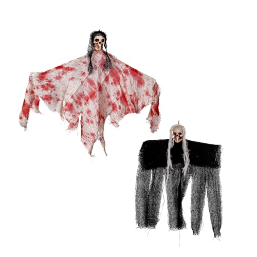 MUNSKT 2 decorazioni fantasma da appendere per Halloween, 37 x 30 cm, fantasma volante per casa infestata, decorazioni per interni ed esterni, cortile, giardino, feste di Halloween (2 mini fantasmi)