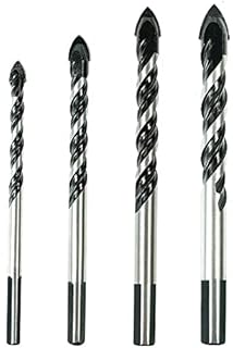 ELEGANTTIN 4PCS Tile Drill Bit Professional Drill Bit for Porcelain Ceramic Tile Concrete Brick Wall Glass Plastic Cement and Wood Industrial Strength Tile Drill Bits Set (6 8 10 12mm), Black/Silver