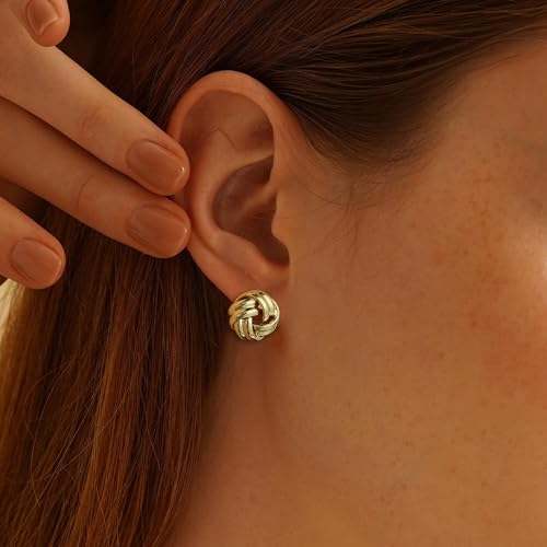 Image of SHERLOVE Chunky Knot Gold Earrings Women Statement Drop Dangle Earrings | 14K Gold Plated Hypoallergenic Lightweight,Trendy Dainty Elegant Cute,Women Gold Jewelry Fashion Accessories Gifts