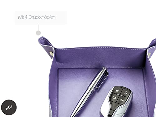 DELMON VARONE - Taschenleerer 14x14cm aus veganem Eco Kunstleder (flieder) - Taschenentleerer, Schlüsselschale & Stiftablage - Ablage für Schmuck, Kleingeld & Handy - Elegante Taschenleerer-Schale