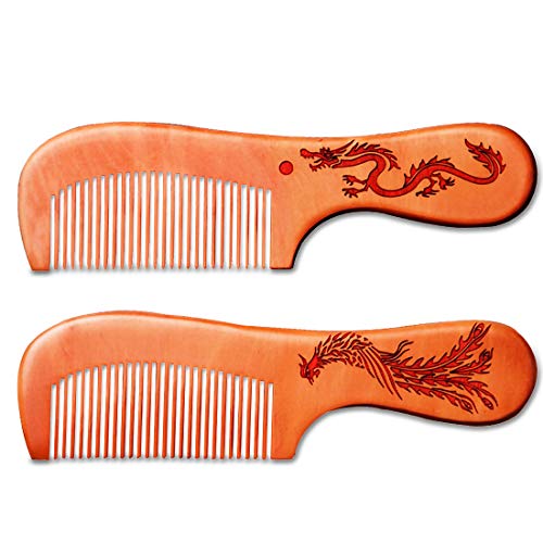 Uniyou Natural Wooden Hair Comb Anti-static No Snag Handmade Hair Brush for Beard Mustache Hair No Tangle Wide and Fine Tooth Hair Comb(with Handle)