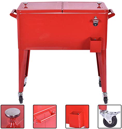 Happygrill Large 80 Quart Cooler Cart, Outdoor Cooling Bin With Wheels, Patio Rolling Ice Chest Cooler For Beer Beverage #TOP7