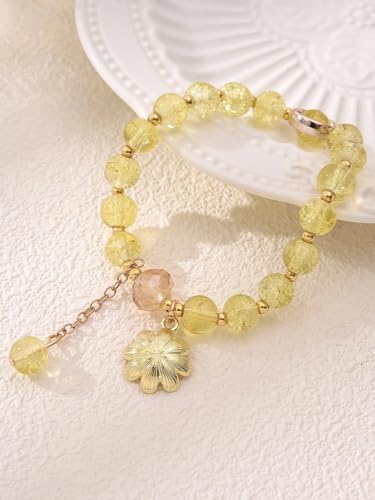 Image of El Regalo 1 PC Dailsy Flower Sparkly Crystal Beads Tassel Bracelet for Girls /Teens /Women- Cute Crackle Beads Daisy Flower Stretch Bracelet