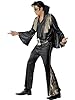 Smiffys Elvis Costume in Black and Gold for Adults, Shirt, Trousers, Cape, and Belt, Officially Licensed, Black Flared Trousers with Gold Insert, Ideal for Matching Music-Themed Fancy Dress #1