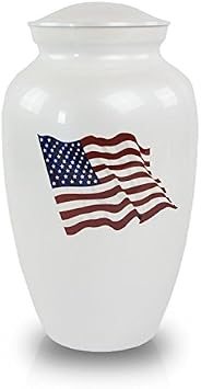 American Waving Flag Bronze Military Memorial Urn - Extra Large - Holds Up to 210 Cubic Inches of Ashes - White Cremation Urns for Adult Ashes