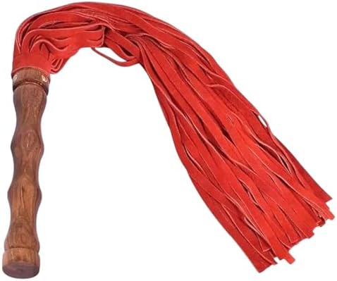 Leather Pro Impact Handmade Real Leather Flogger Whip with Wooden Handle Red Leather Multi-Tail Adult Accessory