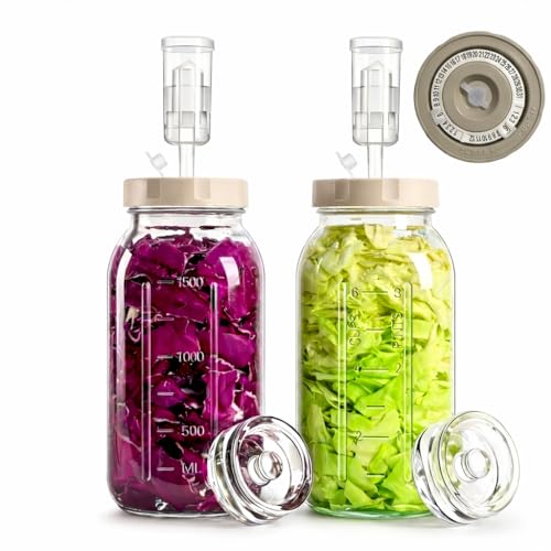 Jiaiton 64oz/2L Glass Fermentation Jar (2 Pack Jars Included