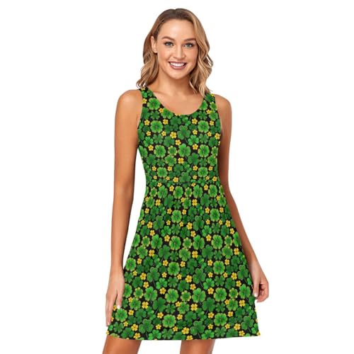 Robe débardeur sans manches verte trèfle pour femme en taille L