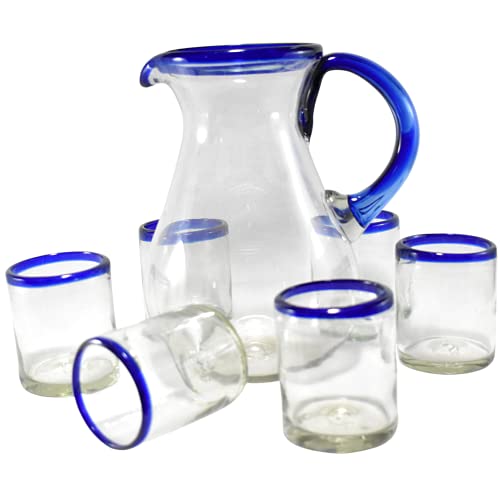 Set de 6 vasos de vidrio soplado con jarra miniatura 2
