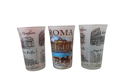 Bicchierini limoncello liquore in Vetro Satinati Roma Fontana di Trevi confezione da 6 pezzi colori assortiti